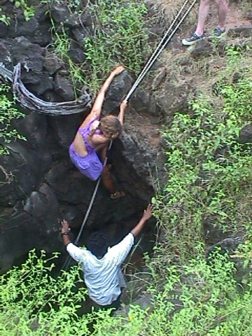 Floreana Dorothy Descends Into Cave